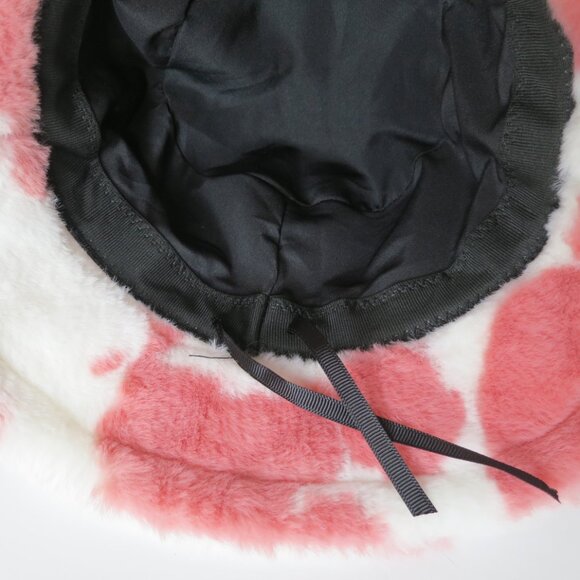 Pink and White Cow Print Faux Fur Fuzzy Bucket Hat - Picture 6 of 6